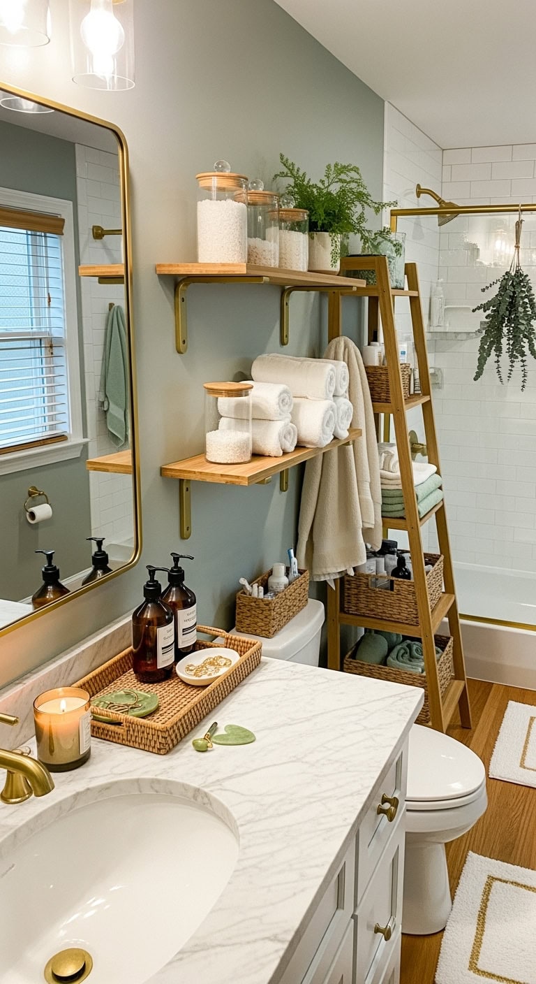 spa like bamboo and golden accents
