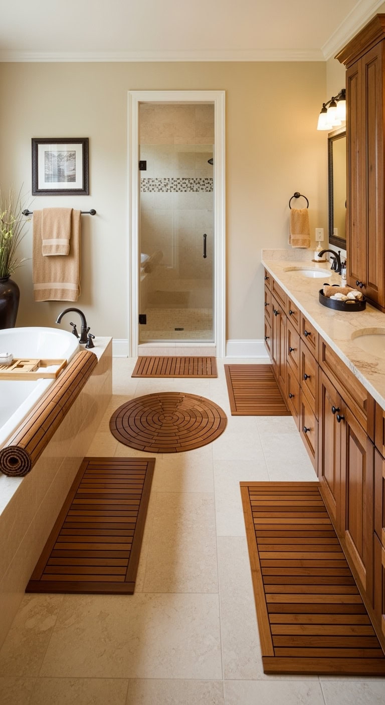 spa like bamboo floor accents for bathroom