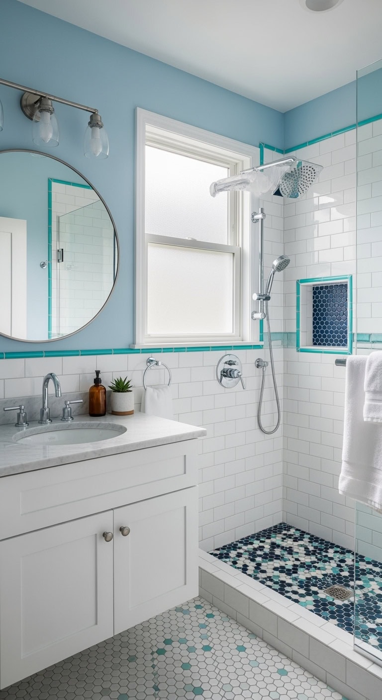 teal grout creates bathroom personality