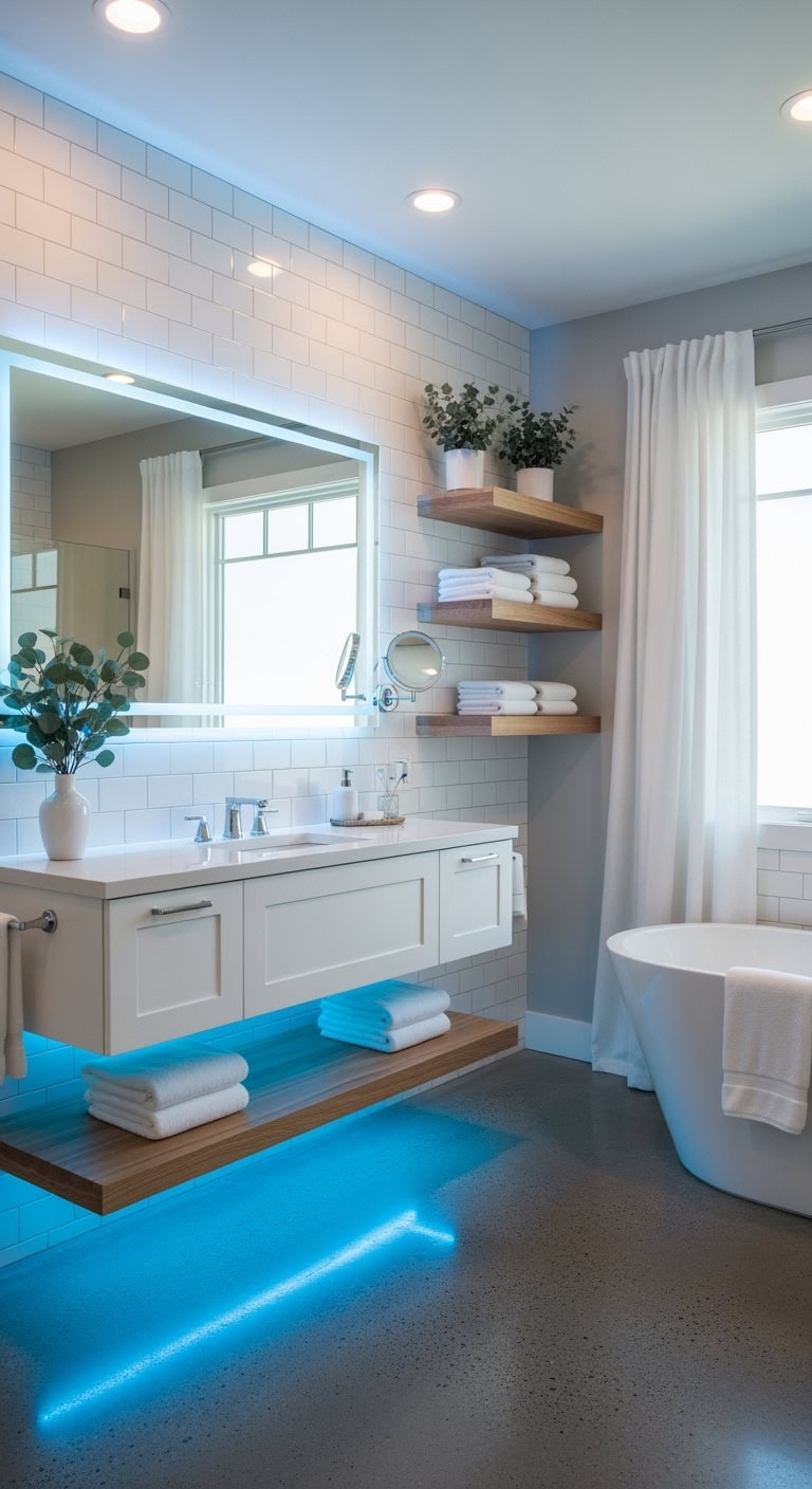 transformative bathroom blue led lighting