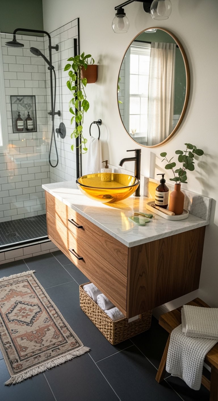 translucent amber glass vessel sinks shine