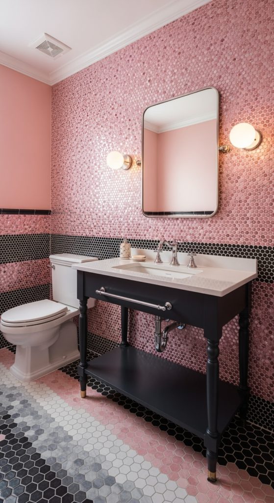 21 Gorgoeus Pink and Black Bathroom