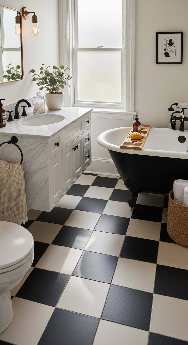 vintage inspired elevated textured pattern focused bathroom floor