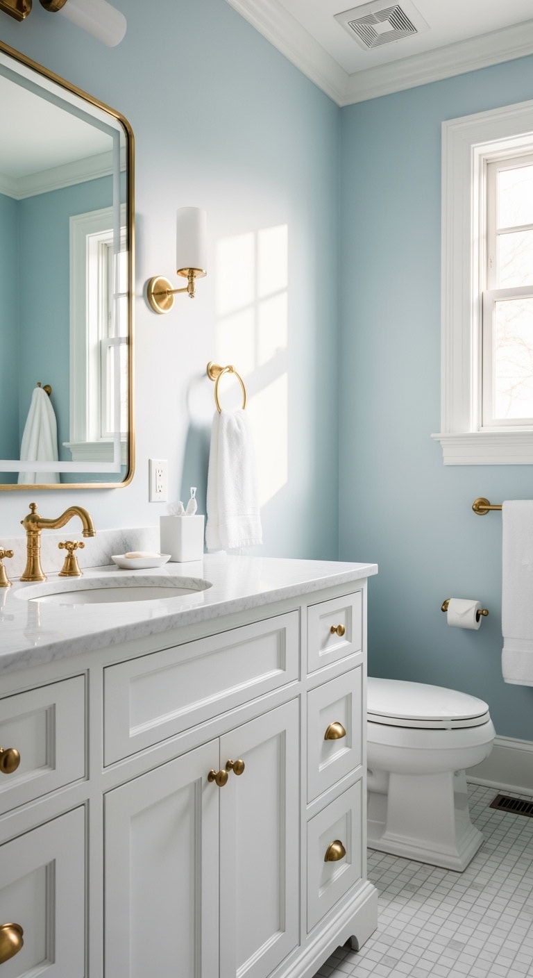 warm brass against cool blue