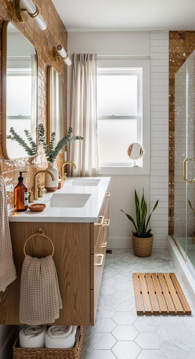 warm luxurious spa like bathroom vanity