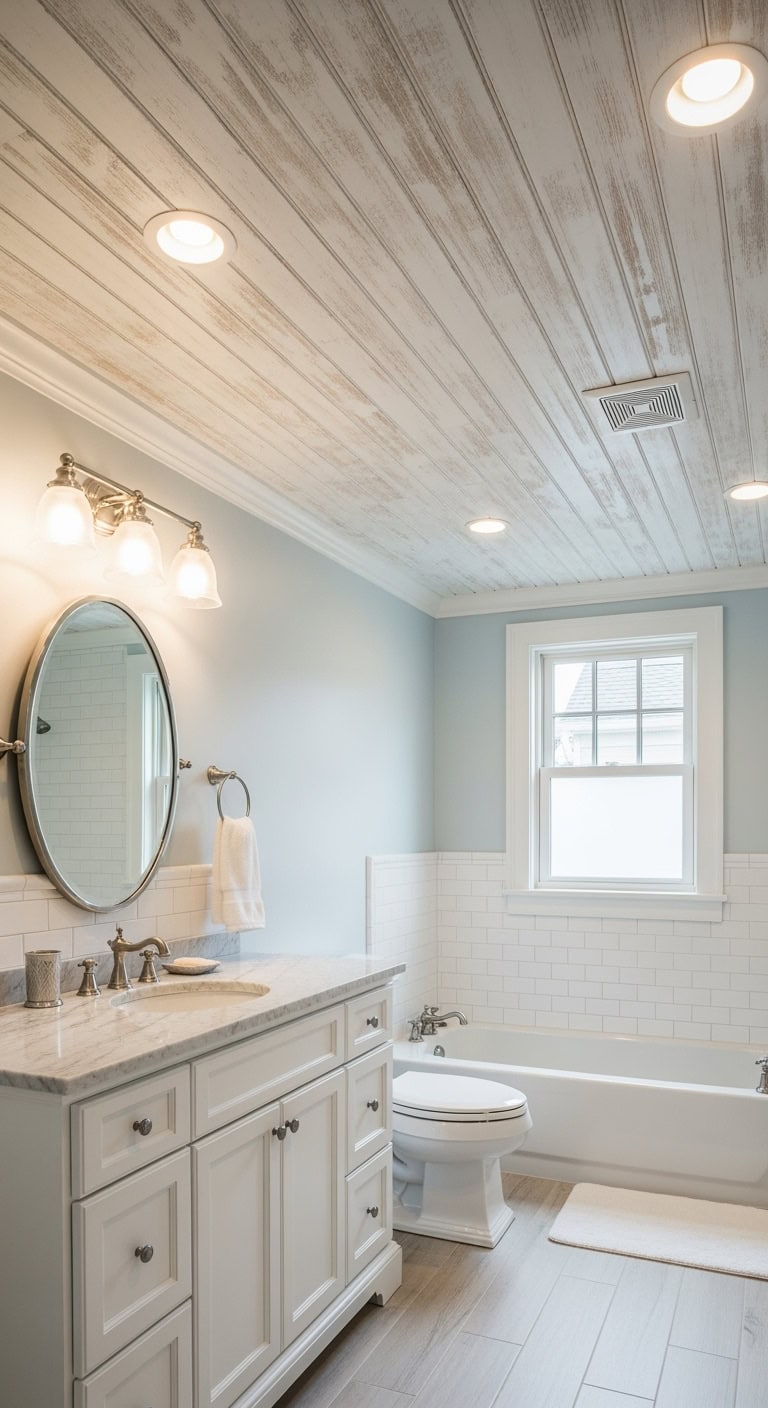 whitewashed coastal cottage ceiling treatment