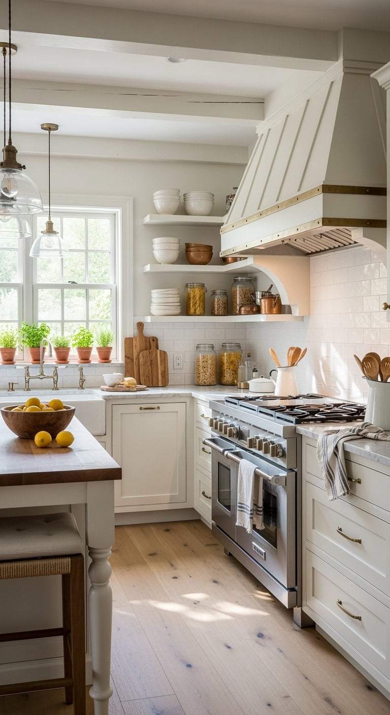 cream colored rustic kitchen range hoods