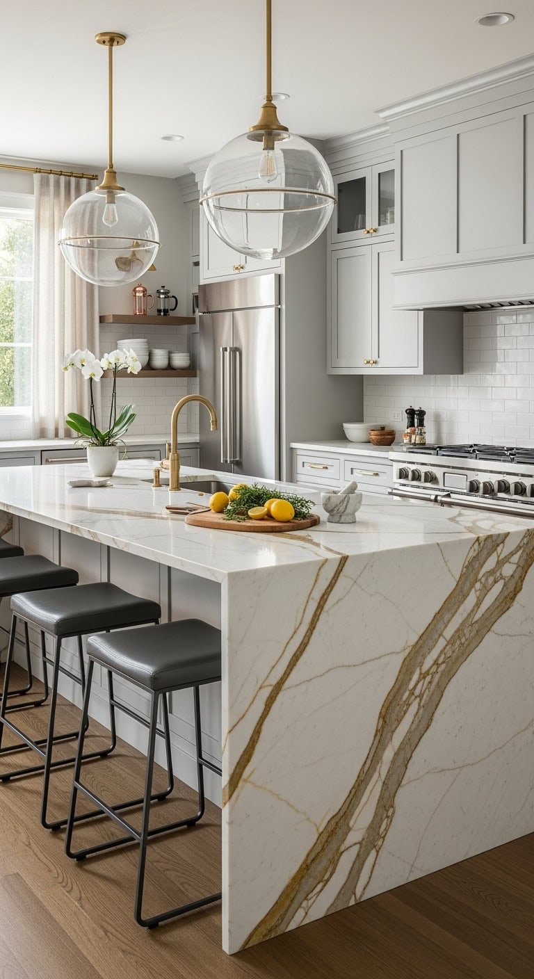 dramatic elegant captivating statement making calacatta gold island