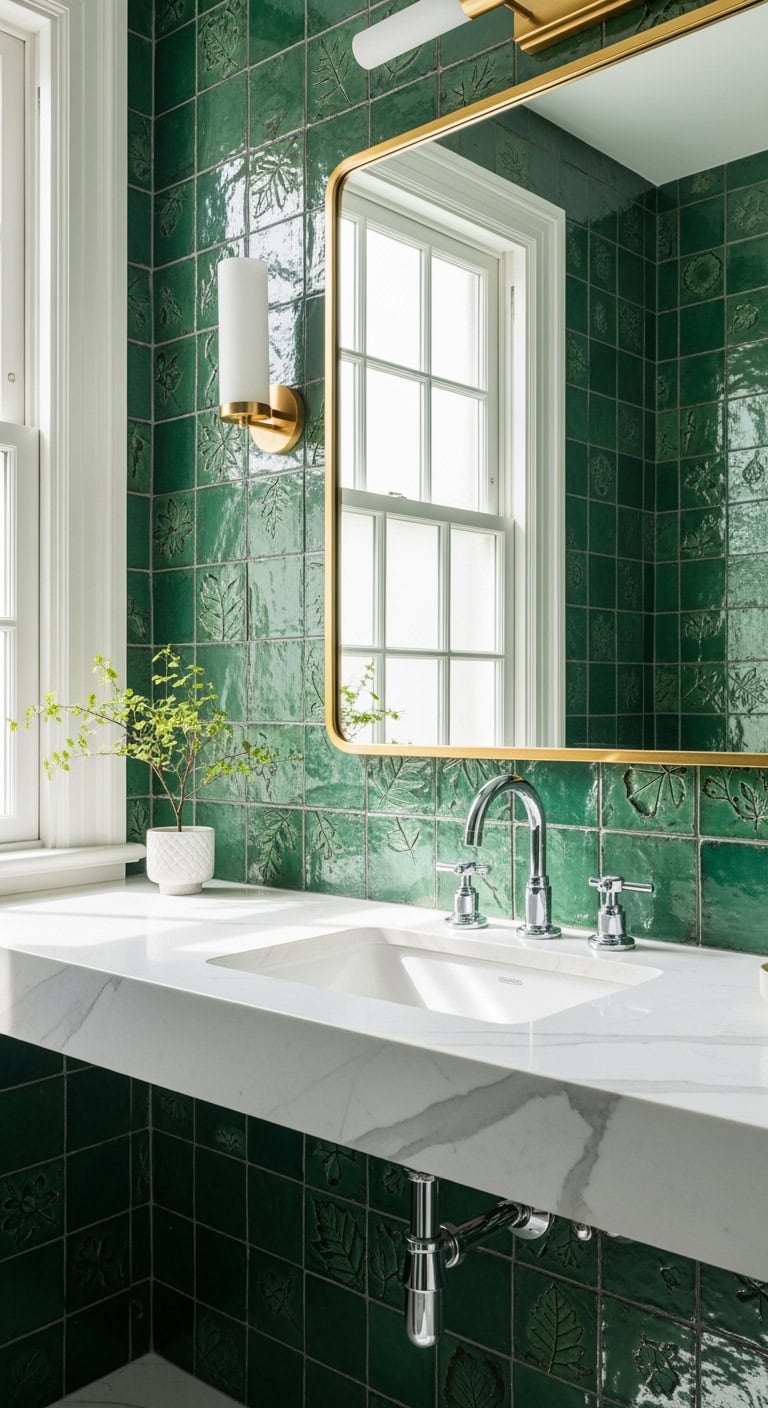 emerald green bathroom tiles