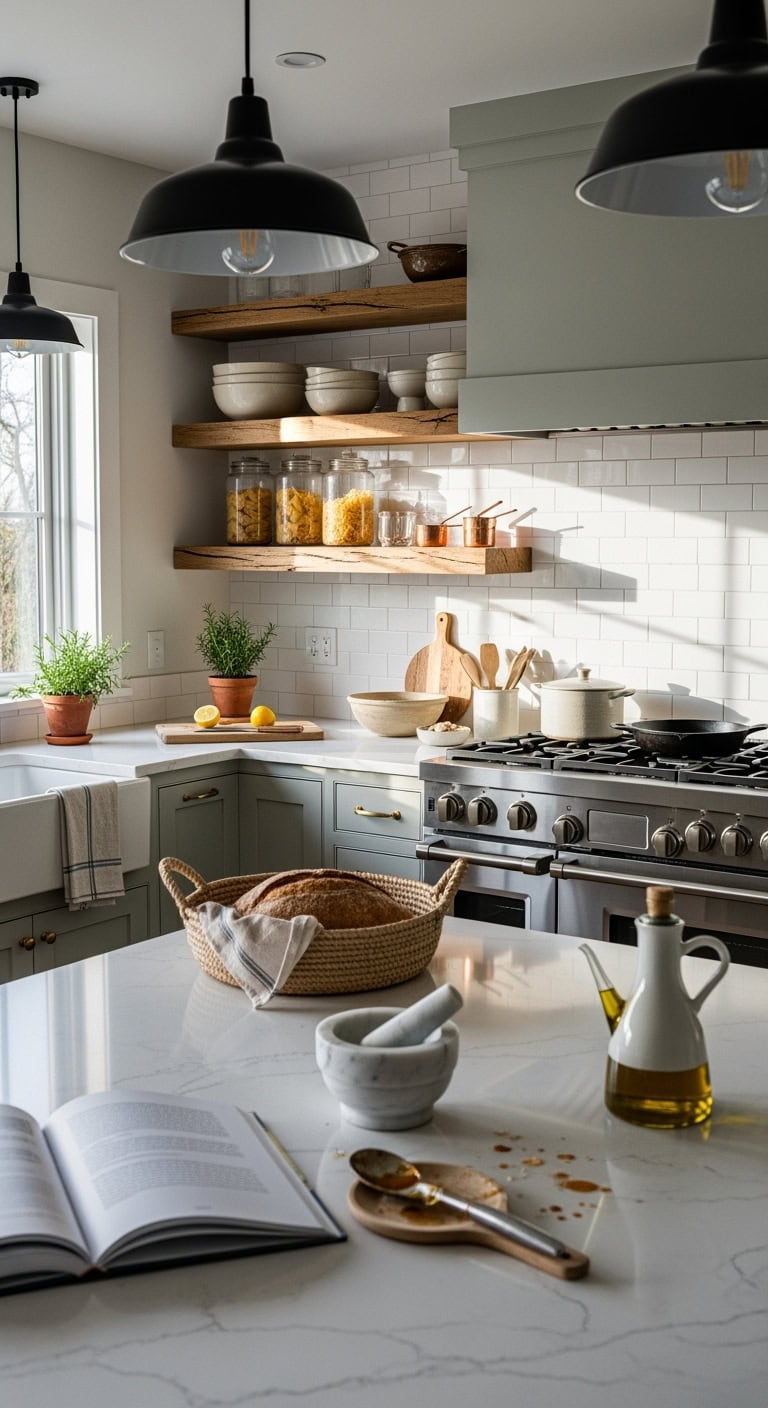 functional yet visually appealing open shelving