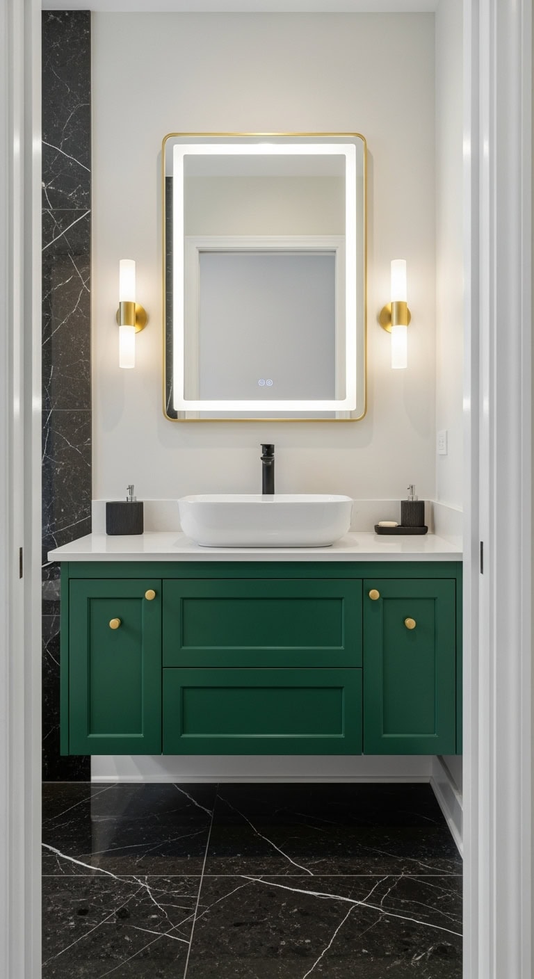 green and black bathrooms