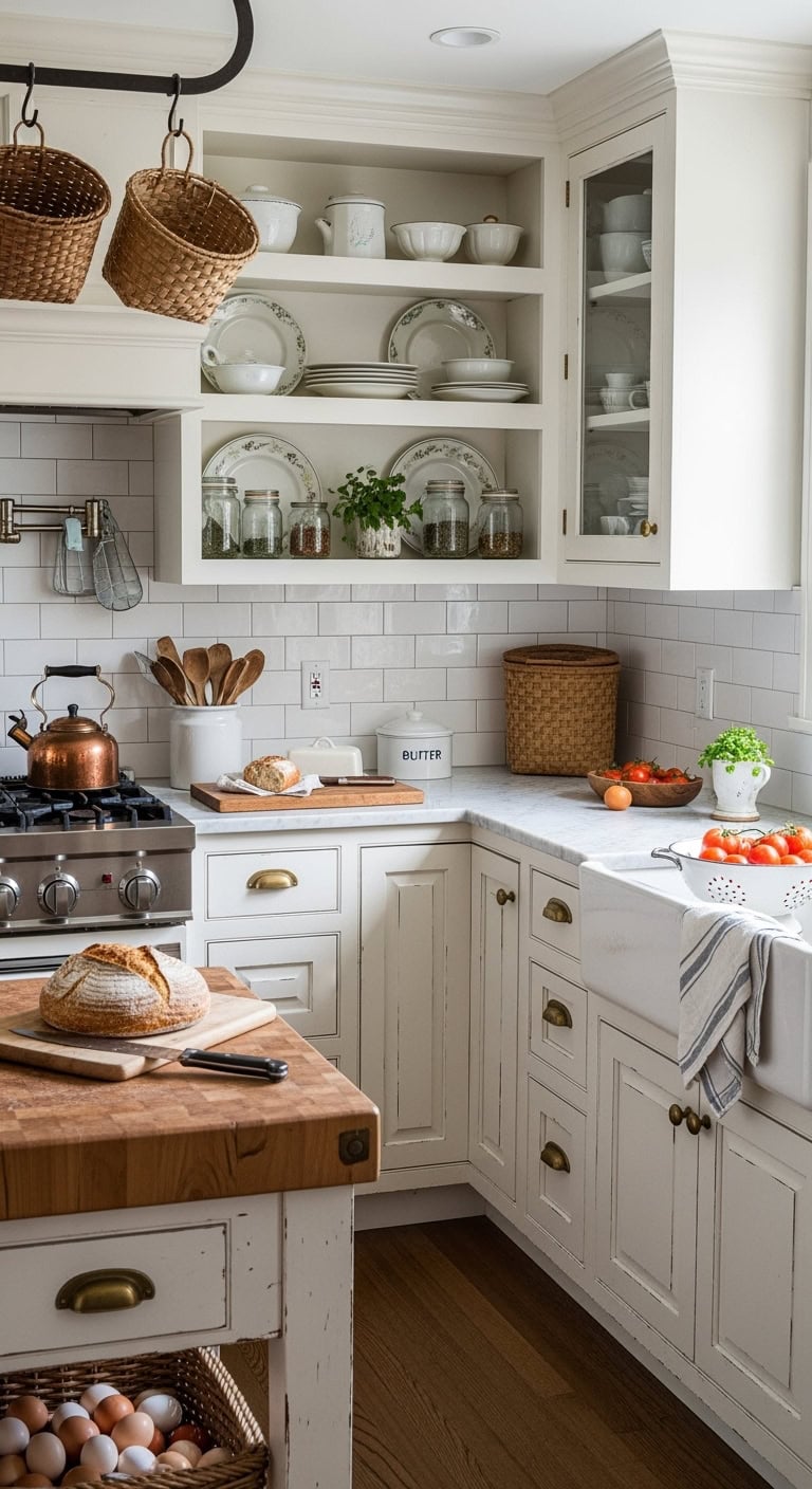 imperfectly charming distressed white cabinets