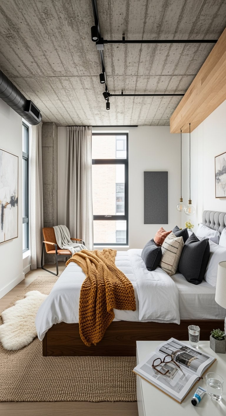 industrial loft bedroom aesthetic