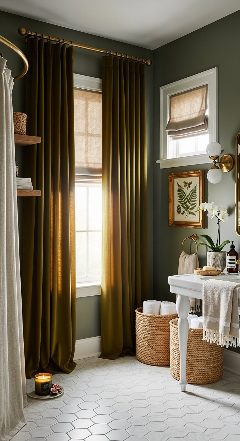 luxurious olive velvet bathroom oasis