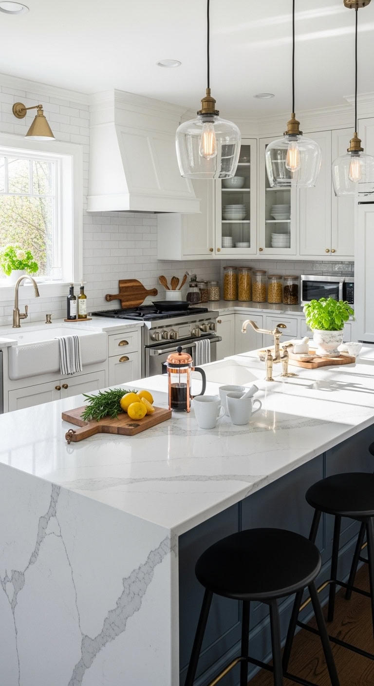 marble inspired modern breakfast bar centerpiece