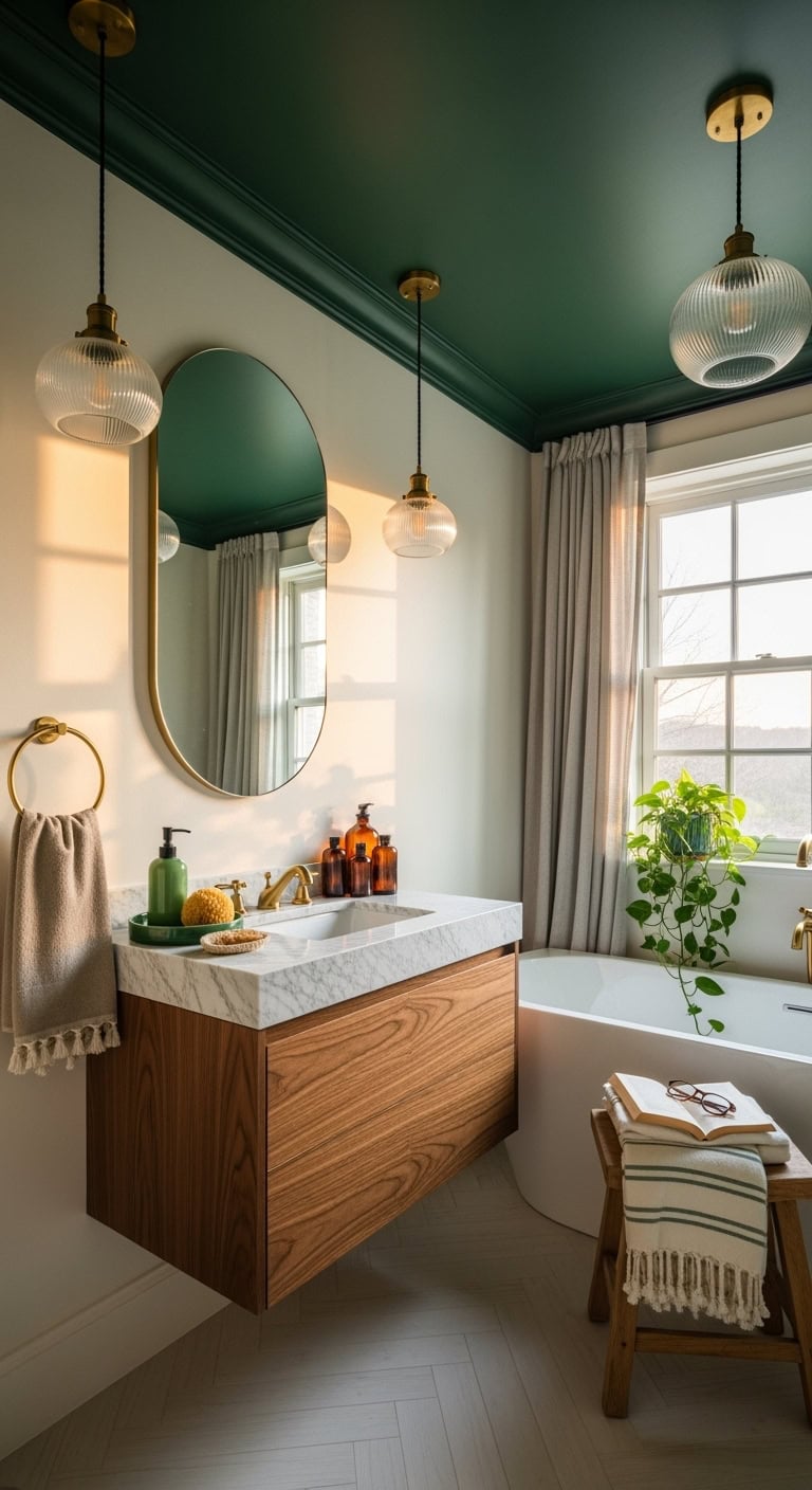 moody cozy bathroom ceiling transformation