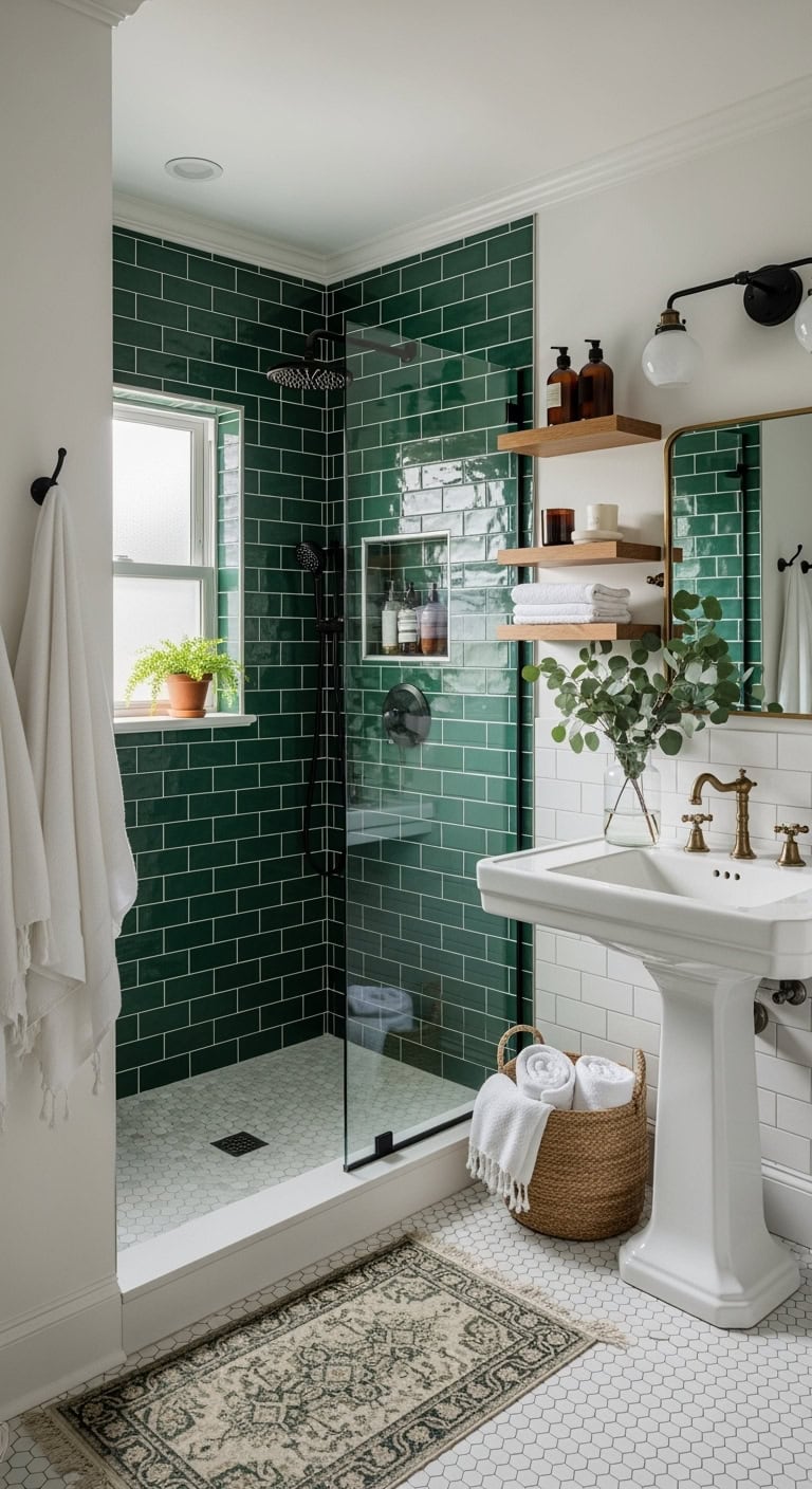 moody sophisticated forest bathroom retreat
