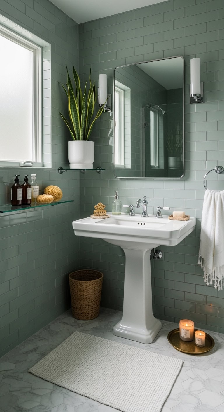 moody sophisticated matte green bathroom