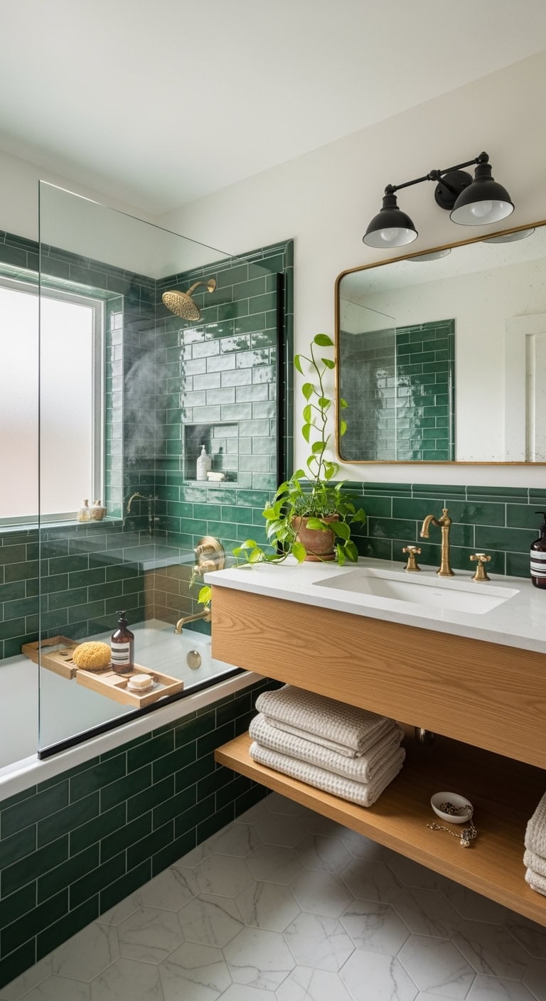 moody sophisticated urban jungle bathroom