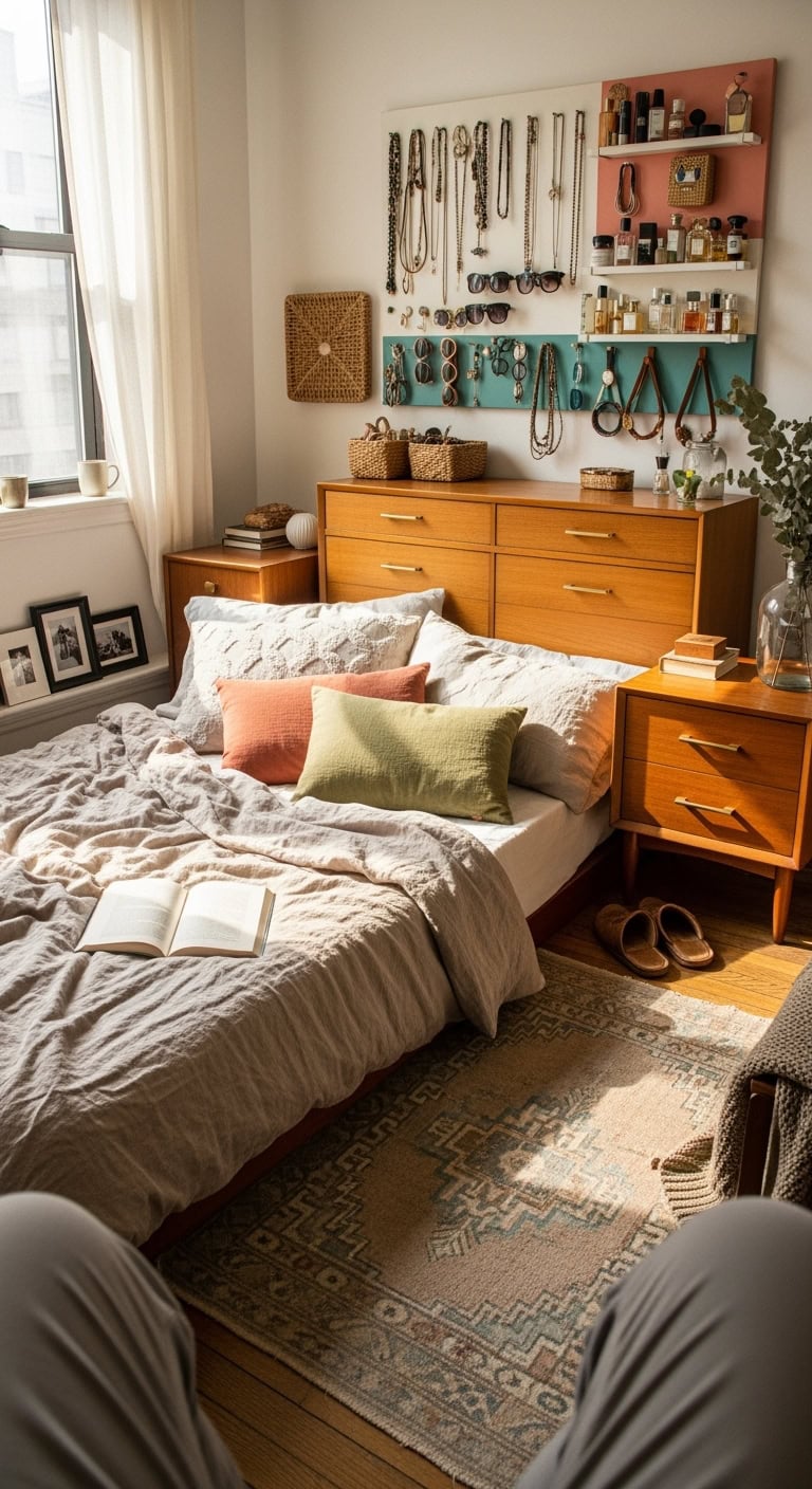 organized bedroom accessory display solution