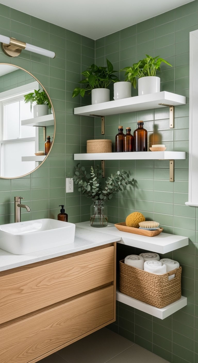 retro modern avocado tile shelf showcase