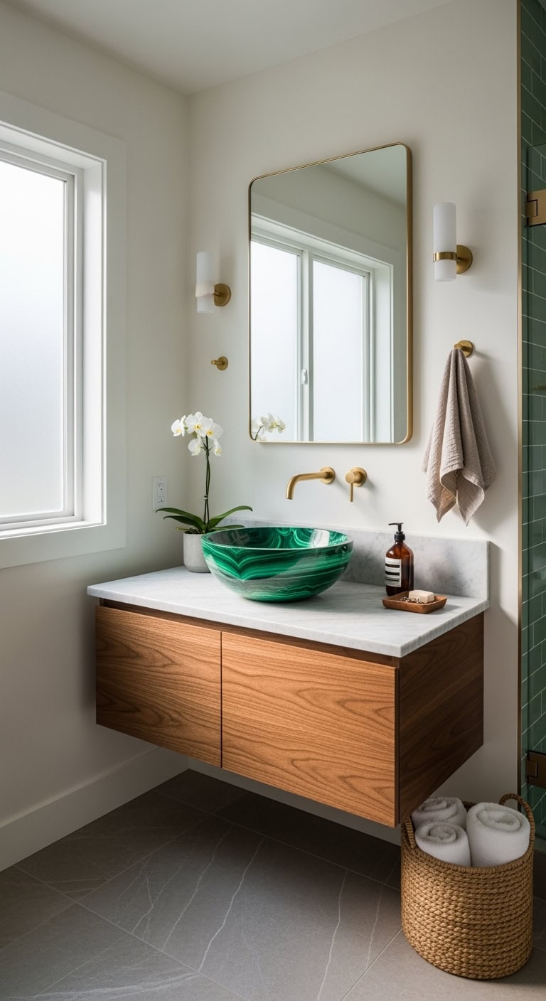 swirling luxurious natural malachite stone basins