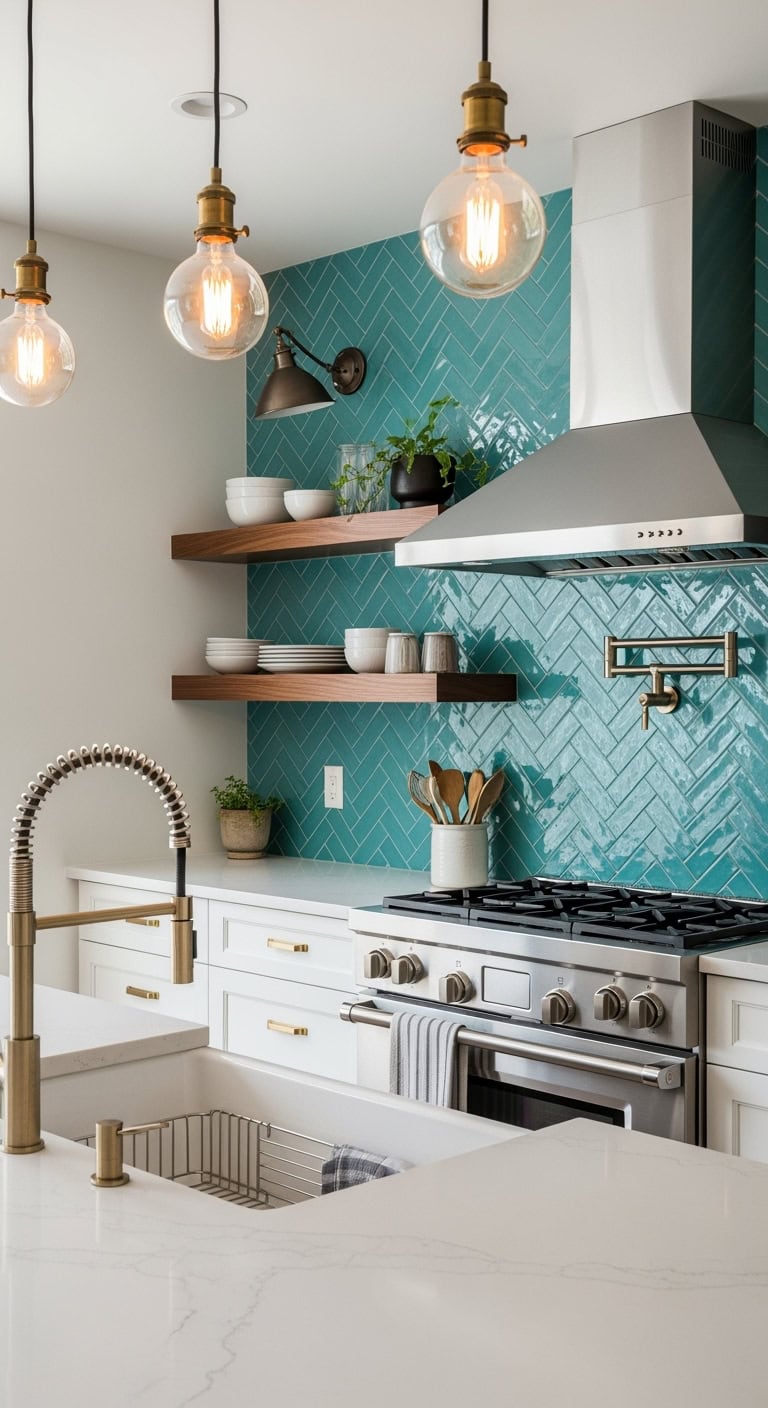 turquoise backsplash kitchen design ideas
