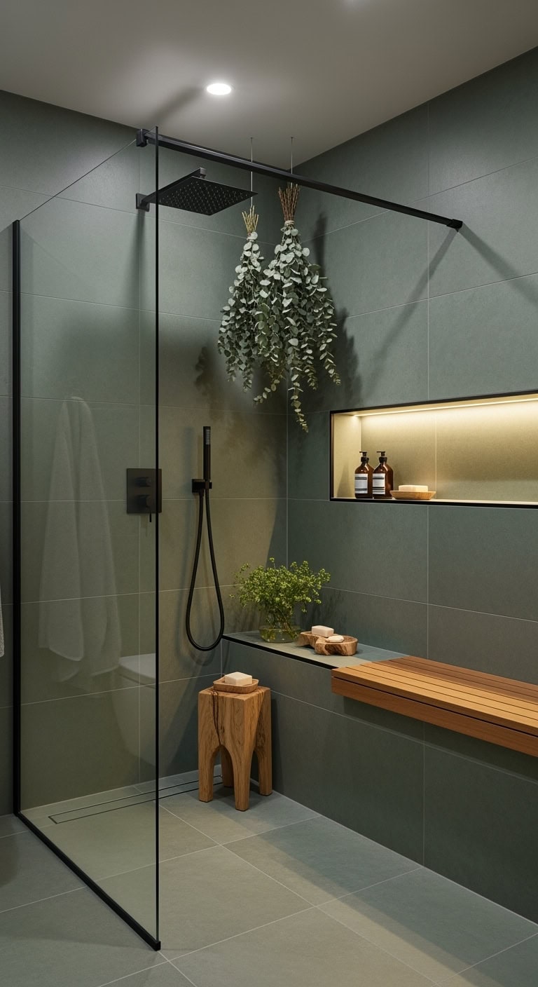 unique dark green bathroom tiles