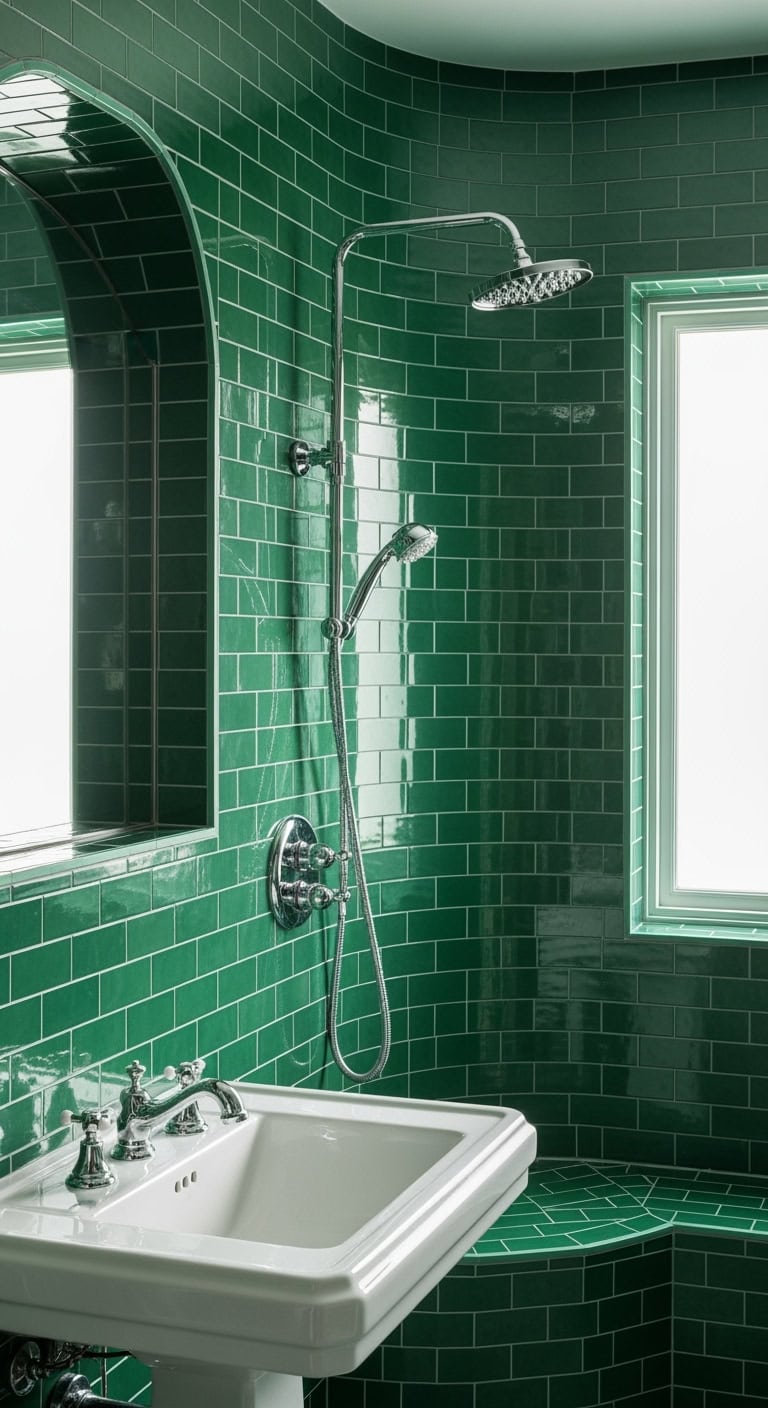 unique green subway tile bathrooms