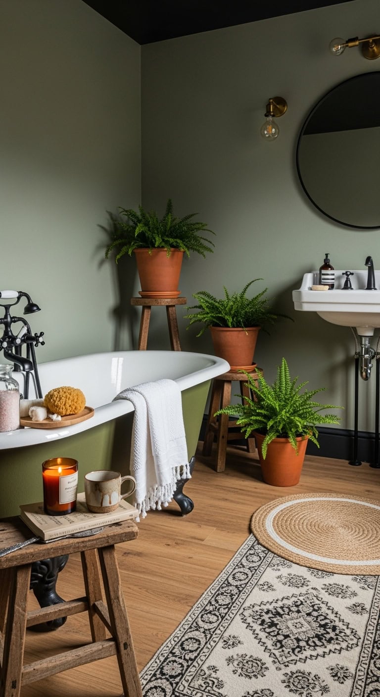 vintage earthy sophisticated bathroom statement