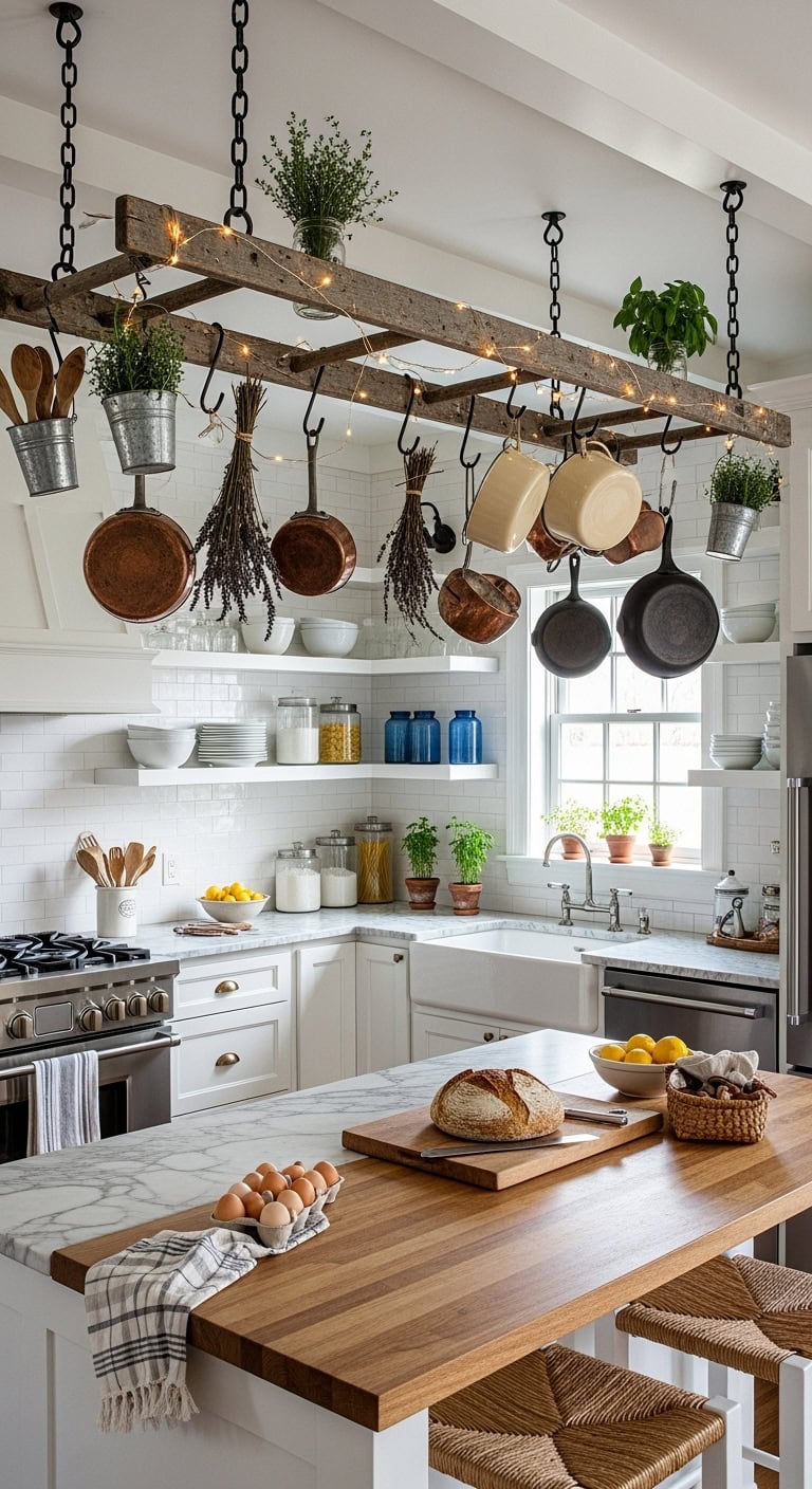 vintage farmhouse kitchen ladder display
