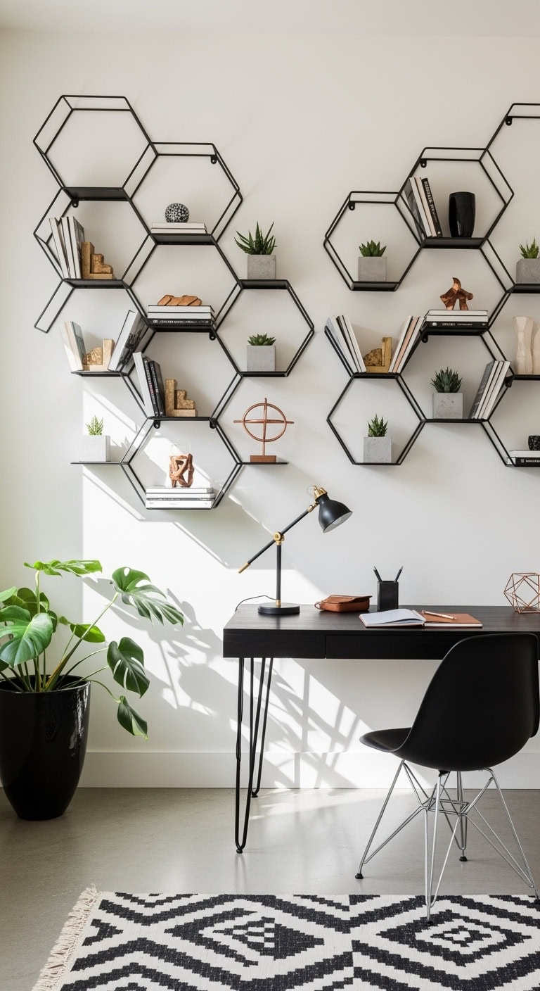 architectural black geometric sculptural shelving