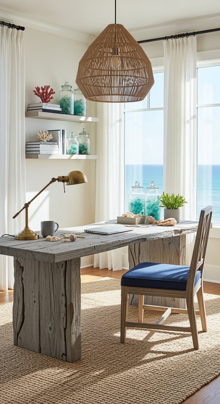 coastal rustic workspace with ocean view