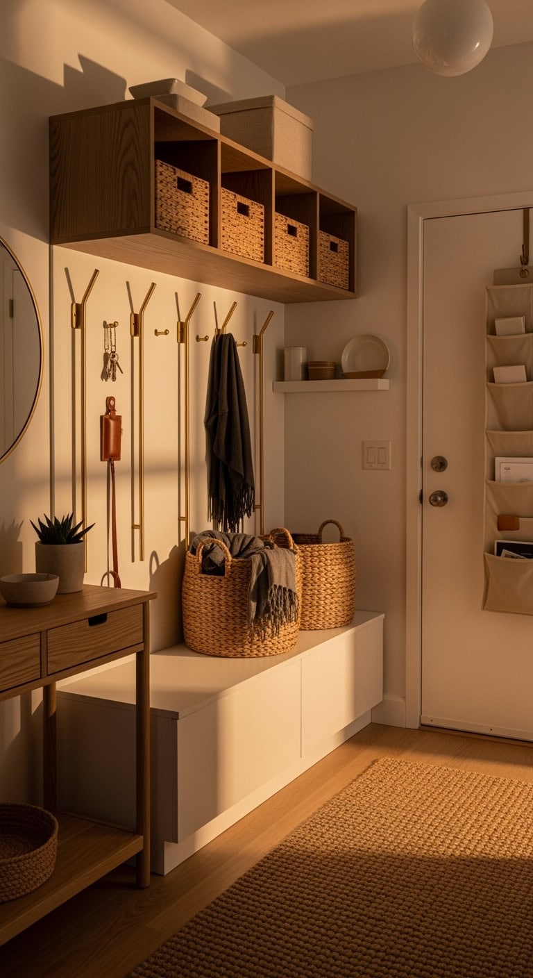 compact functional cozy mudroom solutions
