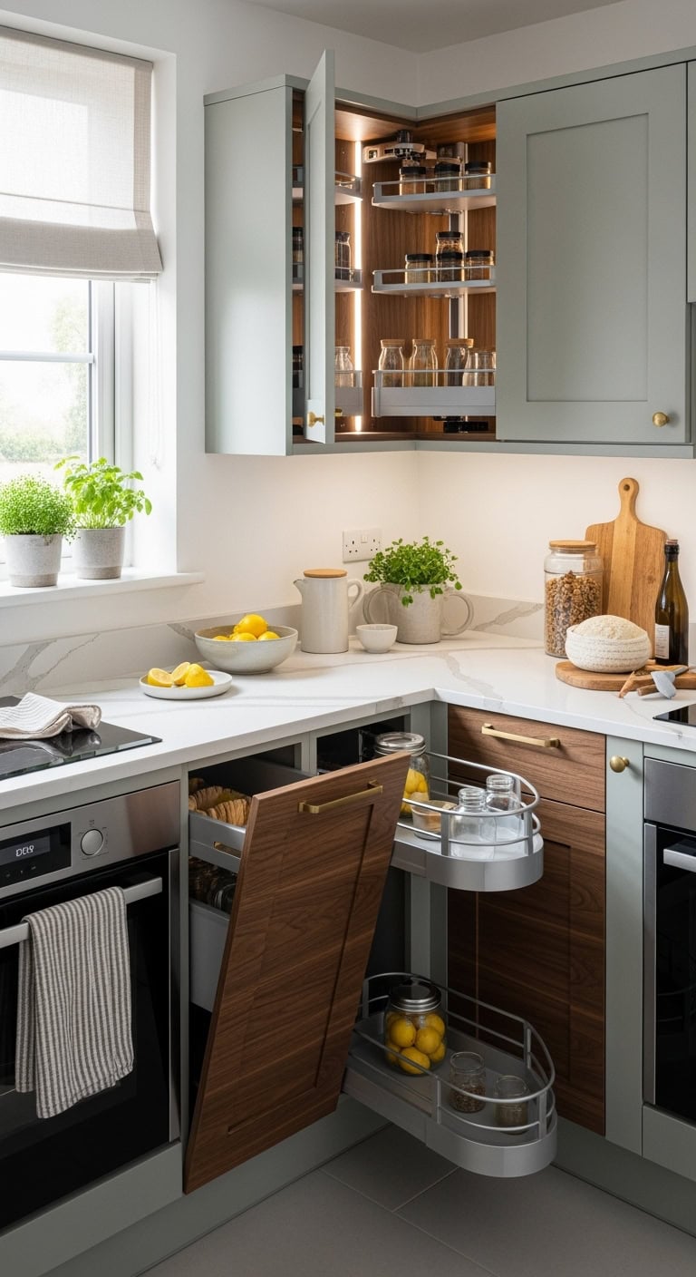 compact organized efficient corner storage