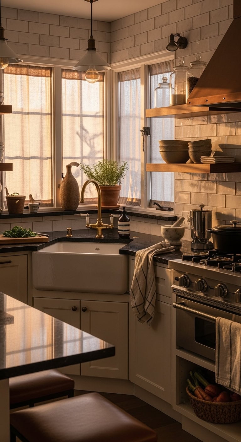 cozy corner farmhouse sink focal point