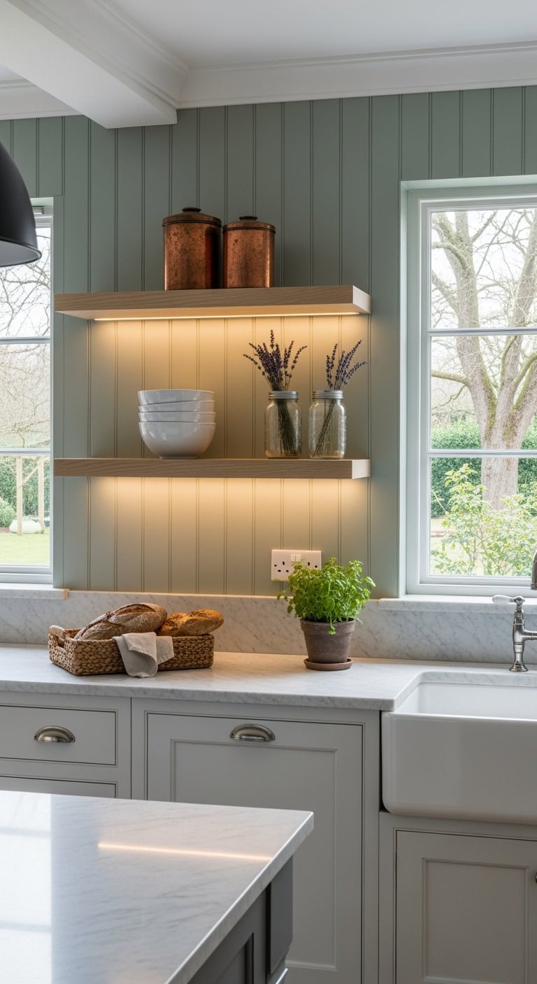 cozy farmhouse retreat styled shelves