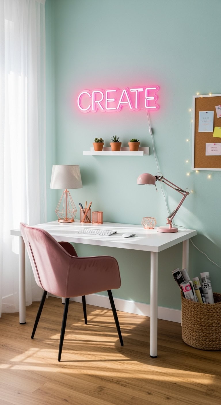 cozy glowing customized workspace vibes