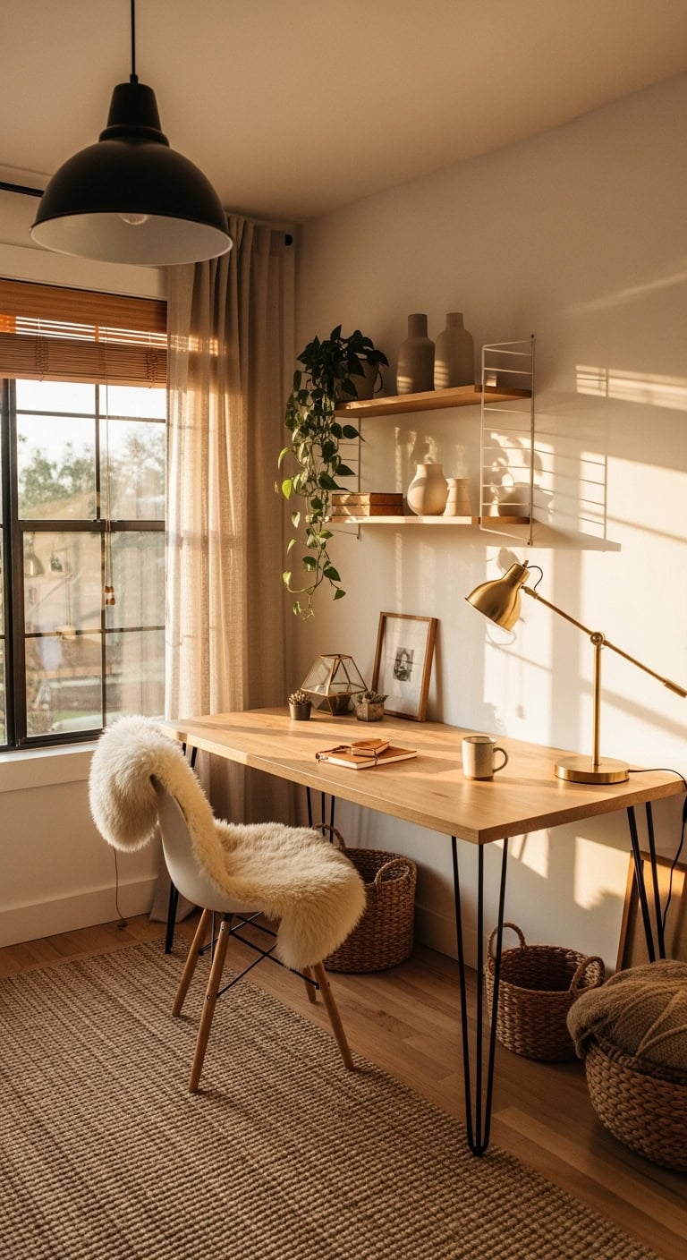 cozy scandinavian minimalist workspace design