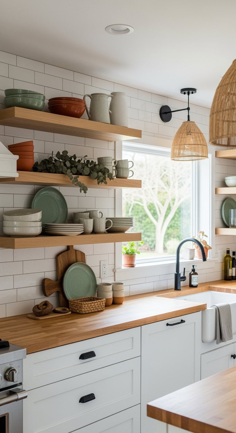 curated pottery display with earthy tones
