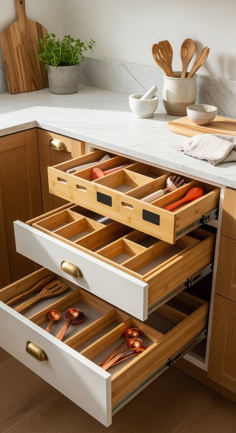 customizable bamboo kitchen drawer organizer