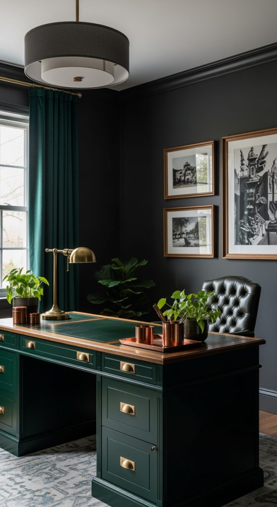 23 Gorgeous Dark Green Home Office Ideas