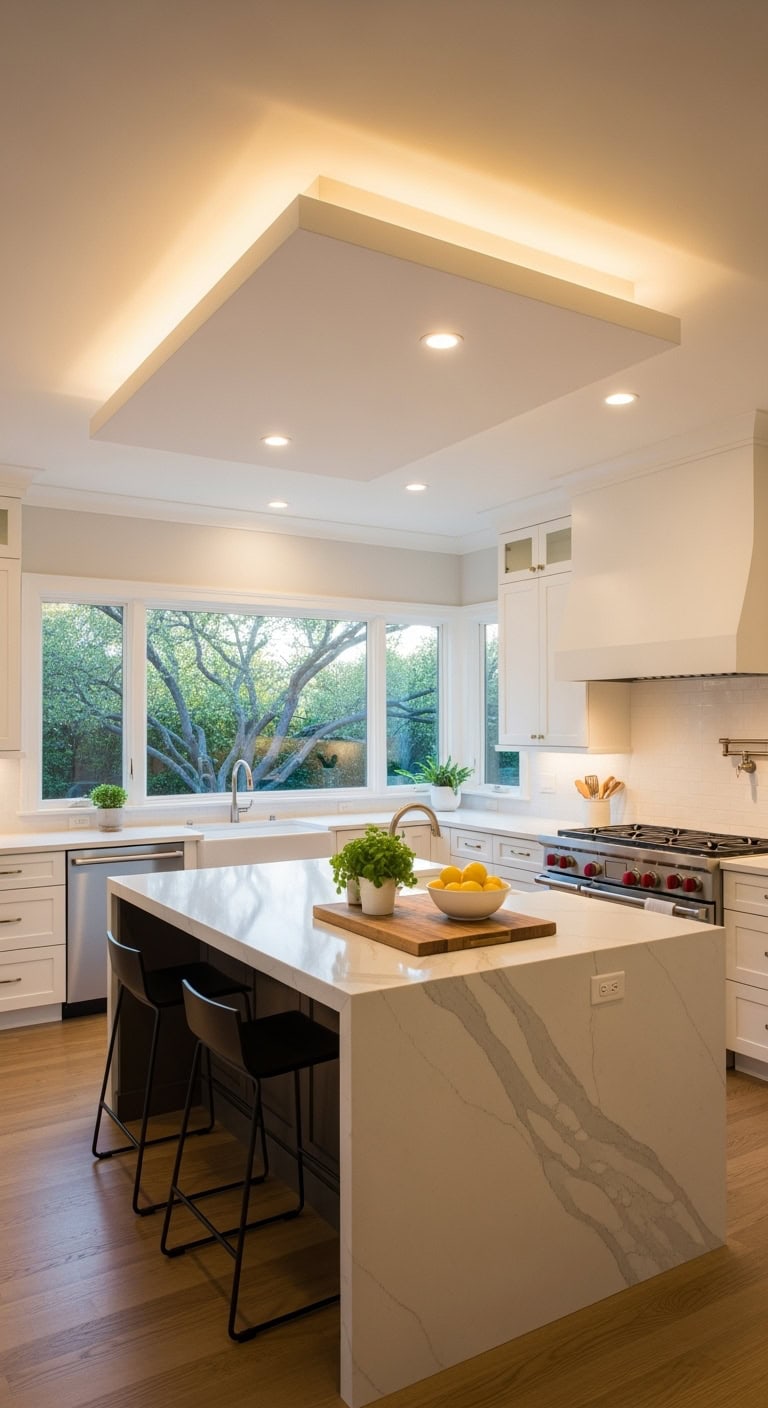 dreamy floating cove lit kitchen centerpiece