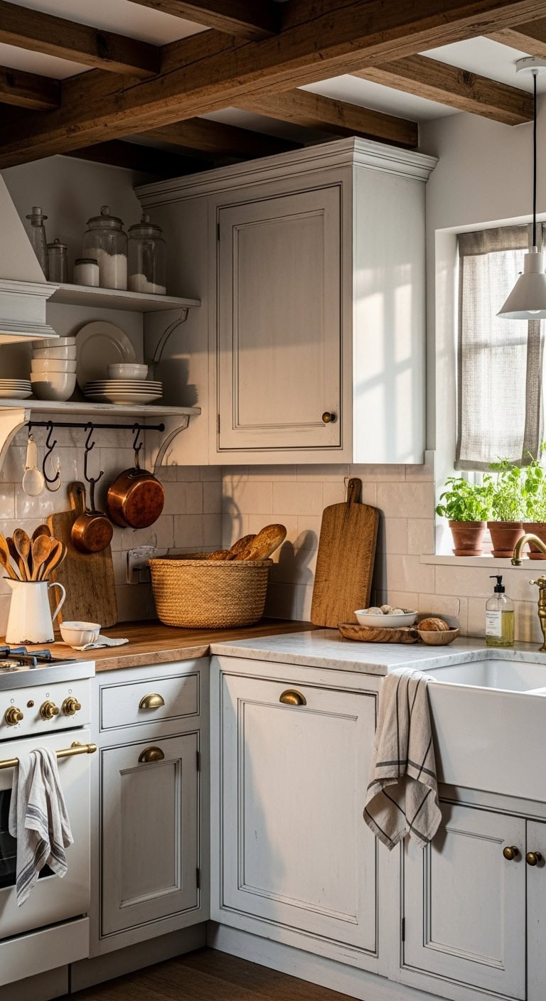 dreamy matte distressed french white cabinets