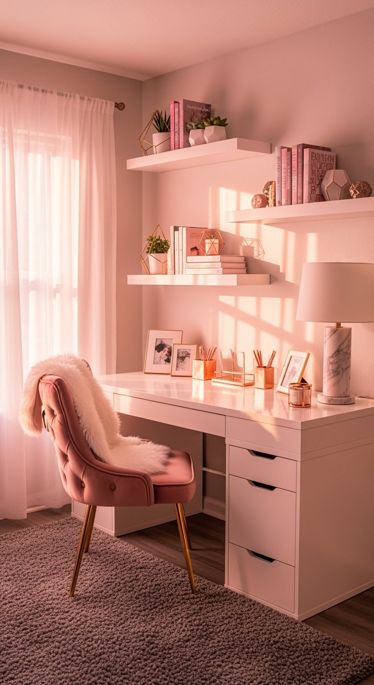dreamy rose gold workspace transformation