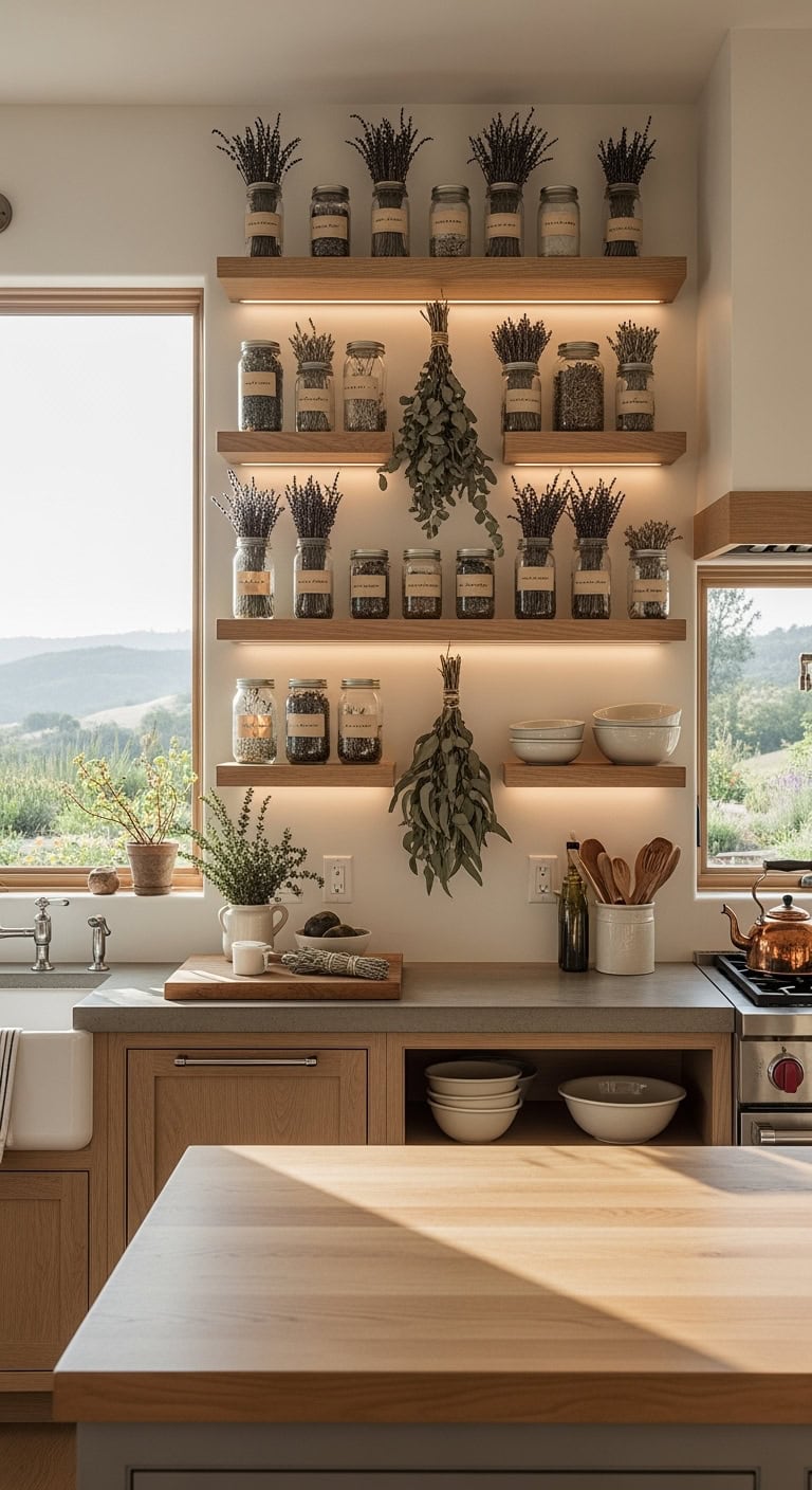 dried herb kitchen wall display