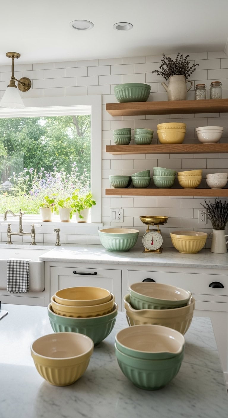 effortlessly curated vintage mixing bowl display