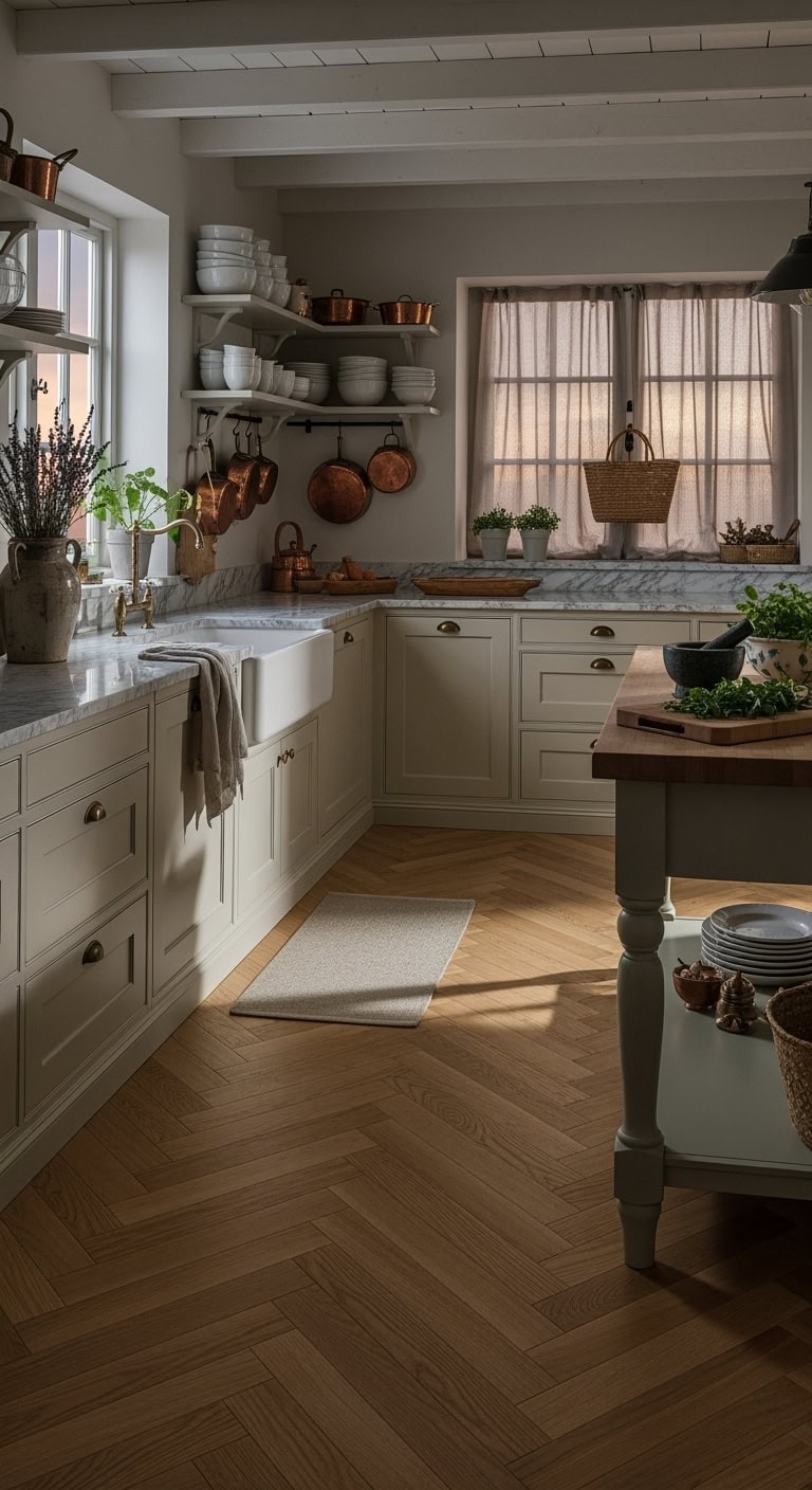 elegant warm rhythmic herringbone wood floors