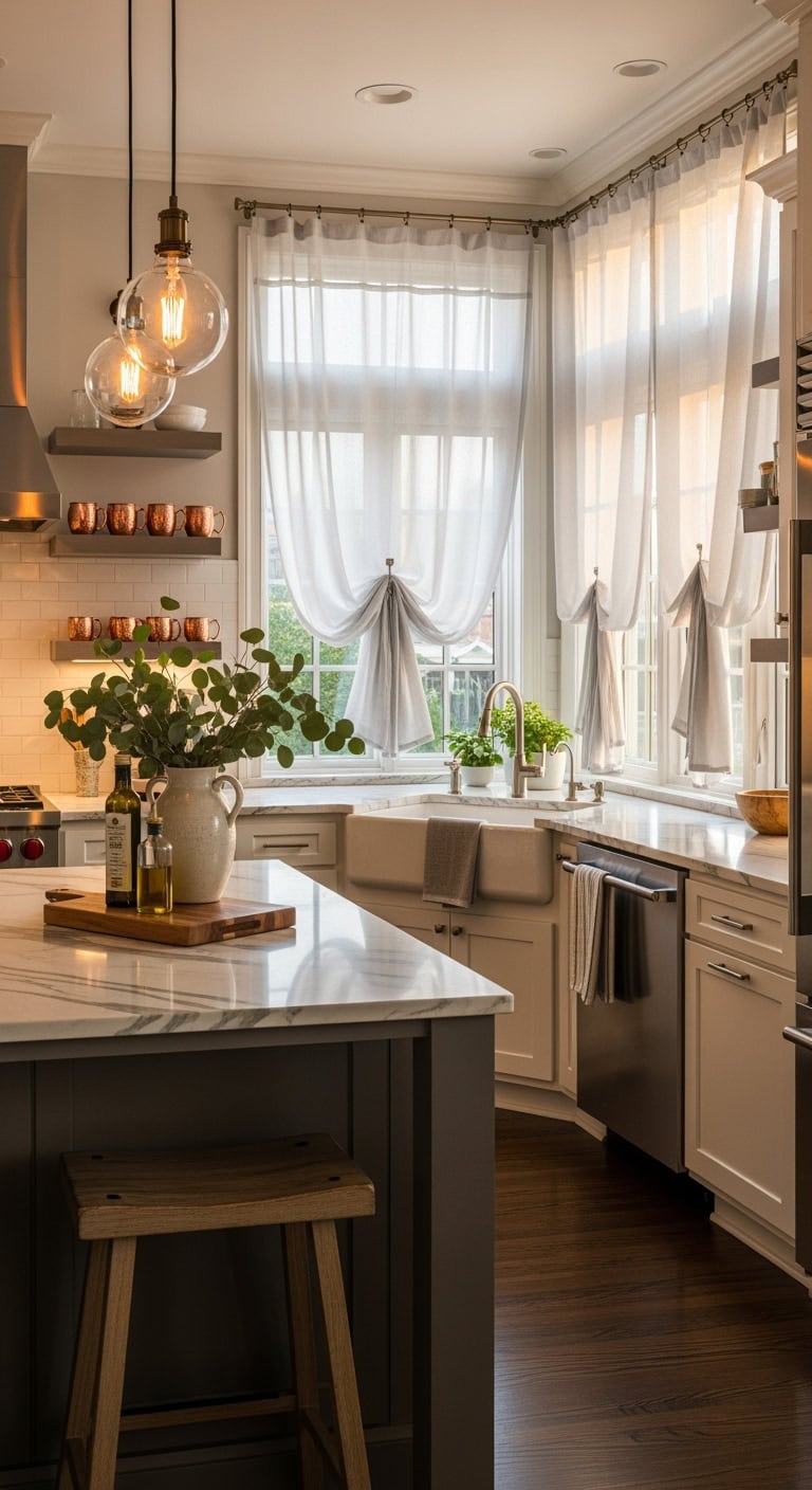ethereal layered dreamy adjustable kitchen curtains
