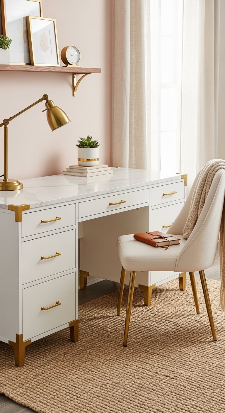 glamorous gold hardware desk accent